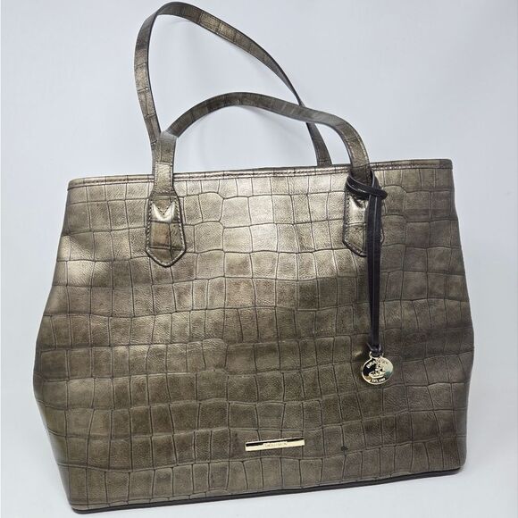 BRAHMIN Julian Metallic Bronze Melbourne Croc Embossed Leather Tote Shoulder Bag - Picture 1 of 16